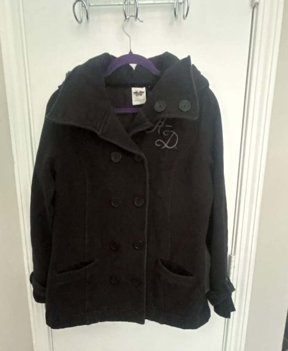 Harley-Davidson Pea Coat Size L Black Cotton Blend Hooded Jacket
